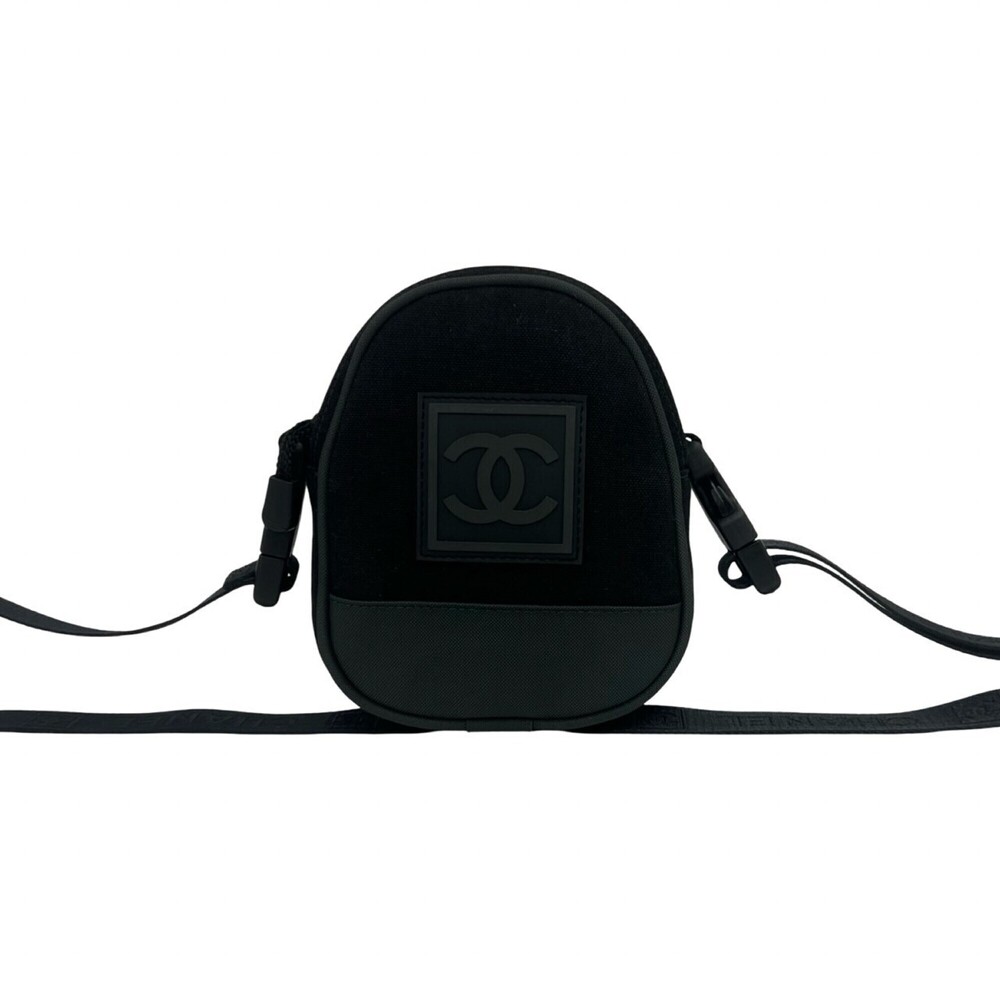 CHANEL Sport Line Coco Mark Canvas Nylon Shoulder Bag Black d82-1